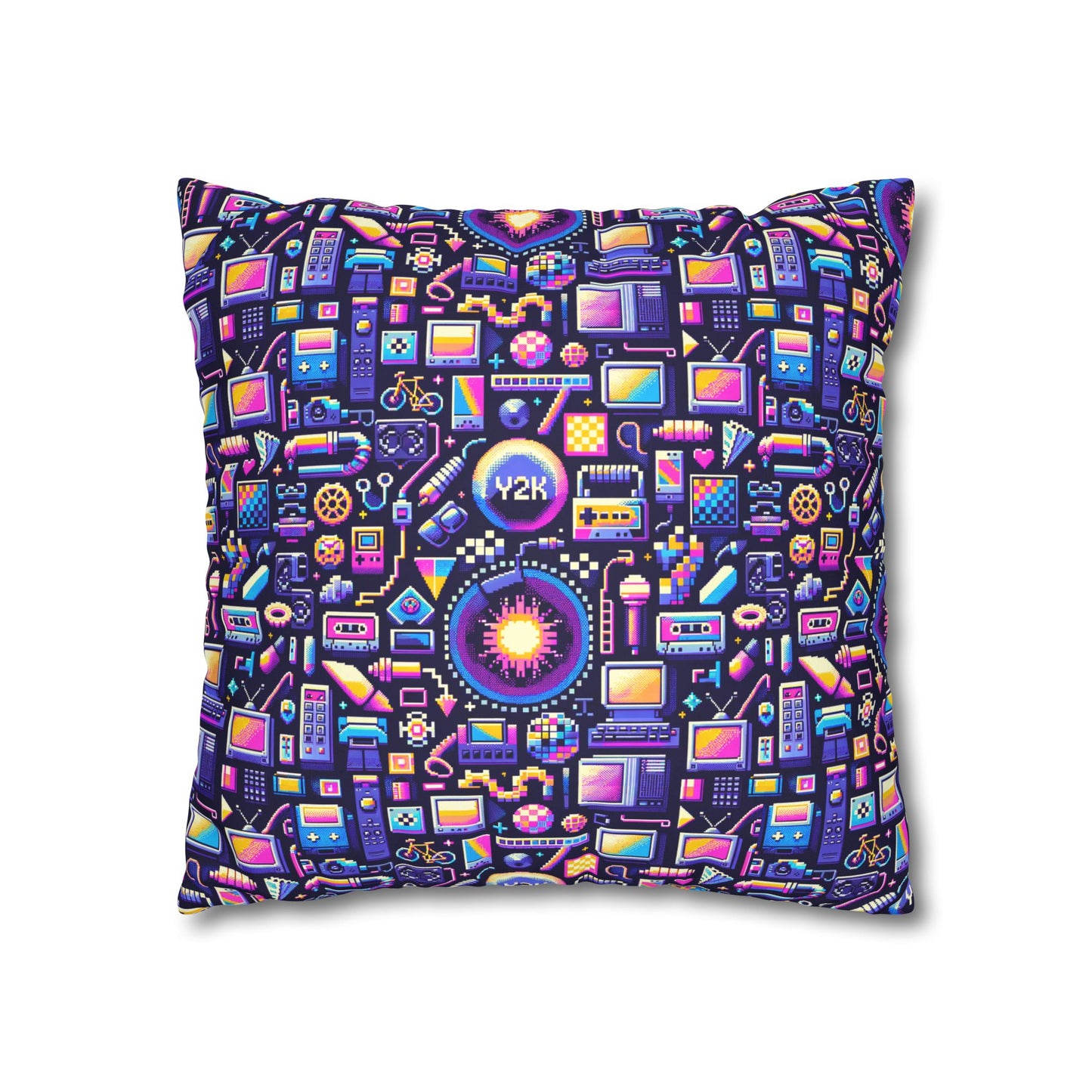 Digital Nostalgia Modern Retro Fusion Faux Suede Square Pillowcase - 8404 Design-64