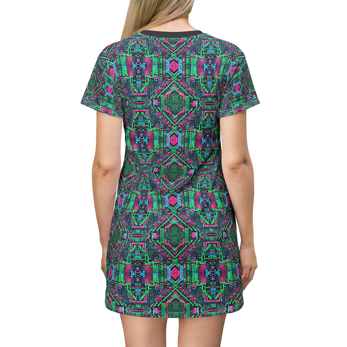 Digital Glitch Vibes Tech-Inspired Streetwear T-Shirt Dress - 8404 Design-71