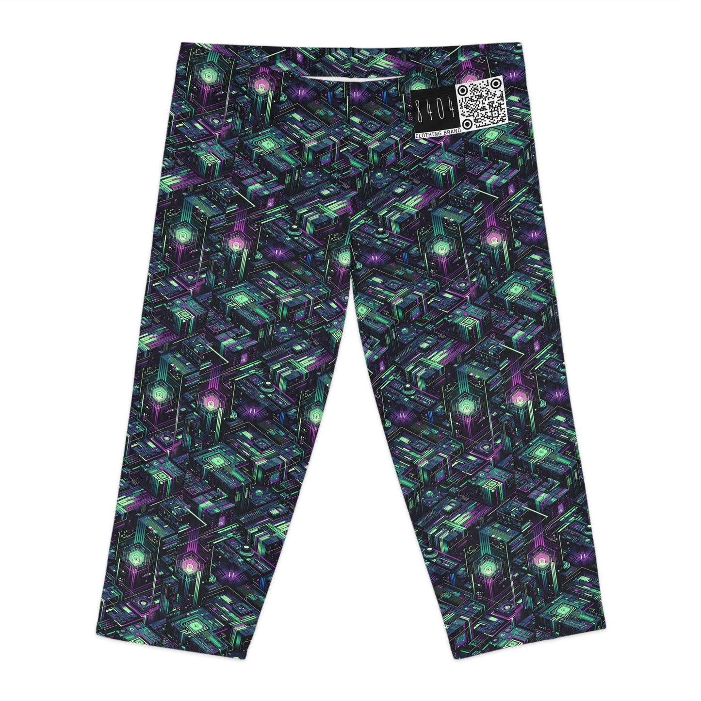 Tech Noir Aesthetics Tech-Forward Urban Dystopia Women's Capri Leggings - 8404 Design-43