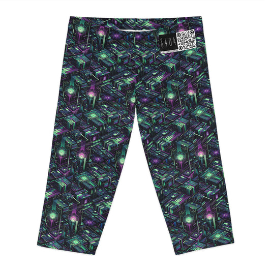 Tech Noir Aesthetics Tech-Forward Urban Dystopia Women's Capri Leggings - 8404 Design-43