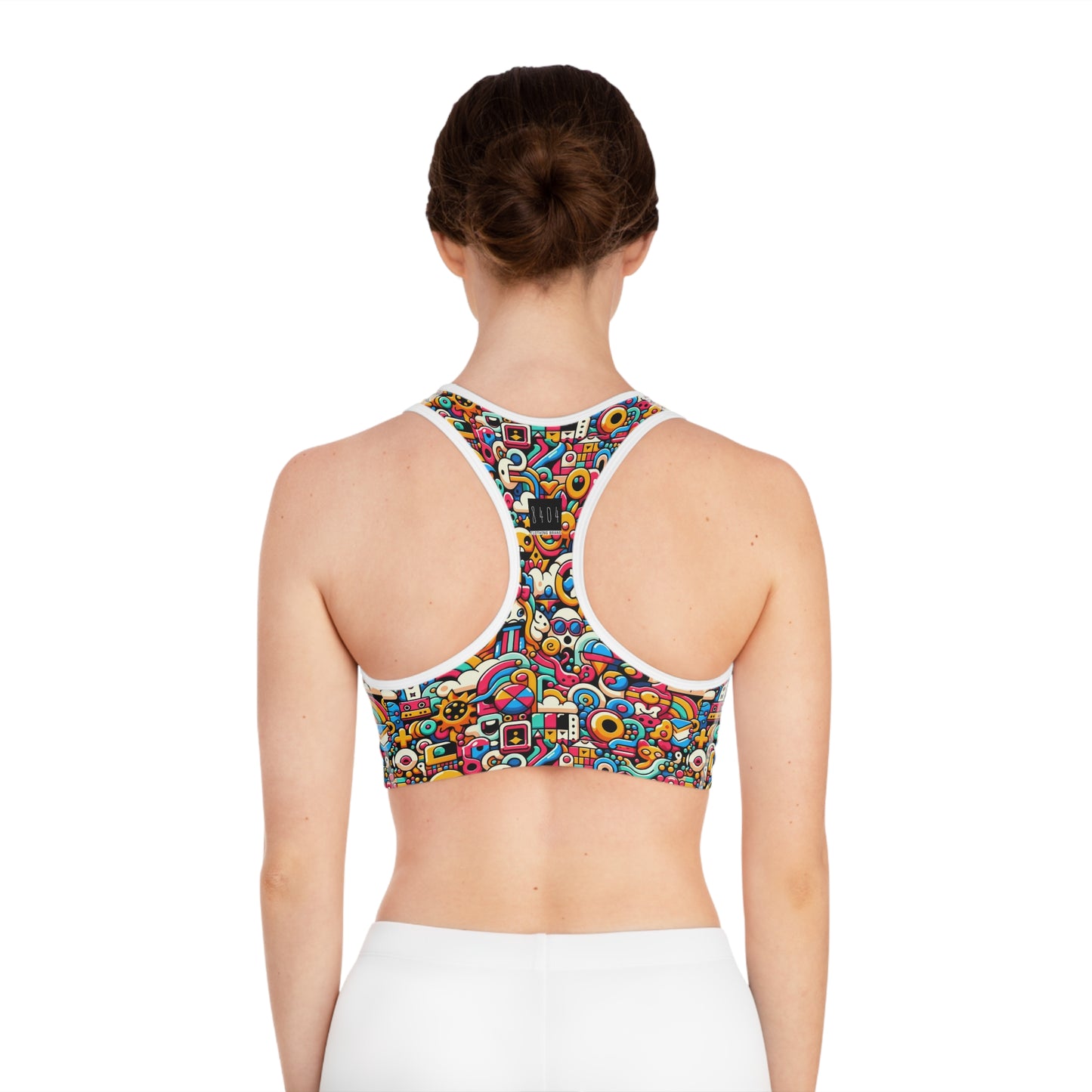 Neon Pop Playful Pop Culture Mashup Sports Bra - 8404 Design-62