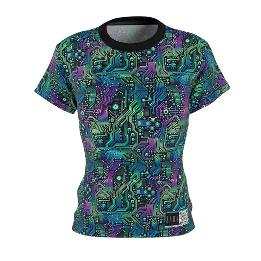 Tech-Infused Neon Tech-Forward Streetwear Women's Cut & Sew Tee - 8404 Design-66
