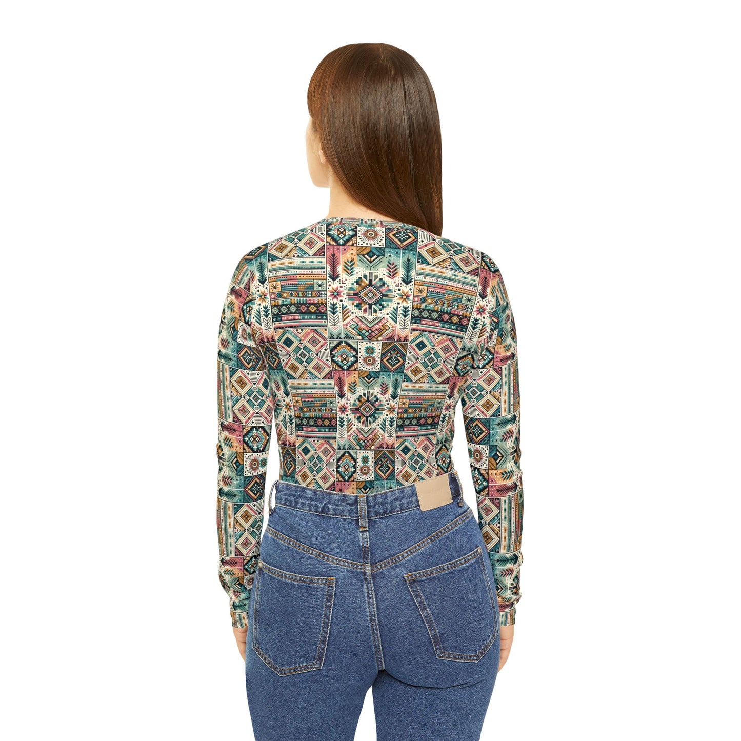 Digital Artisanal Fusion Digital Artisanal Women's Long Sleeve V-Neck Shirt - 8404 Design-49
