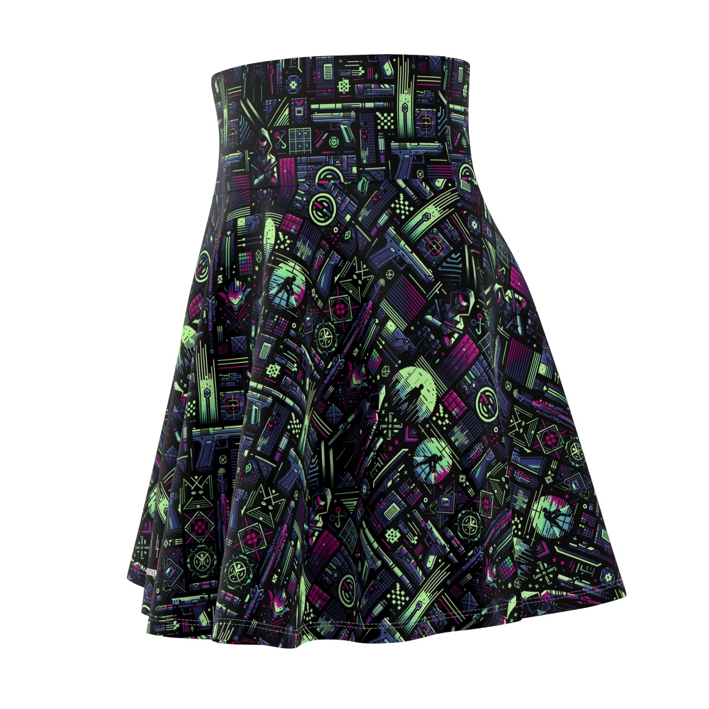 Tech Noir Futuristic Cyberpunk Women's Skater Skirt - 8404 Design-63