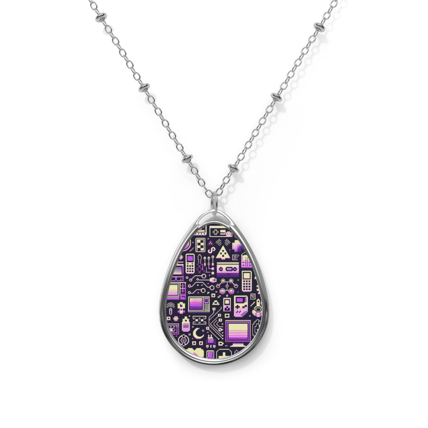 Digital Nostalgia Remix Modern Vintage Fusion Oval Necklace - 8404 Design-54