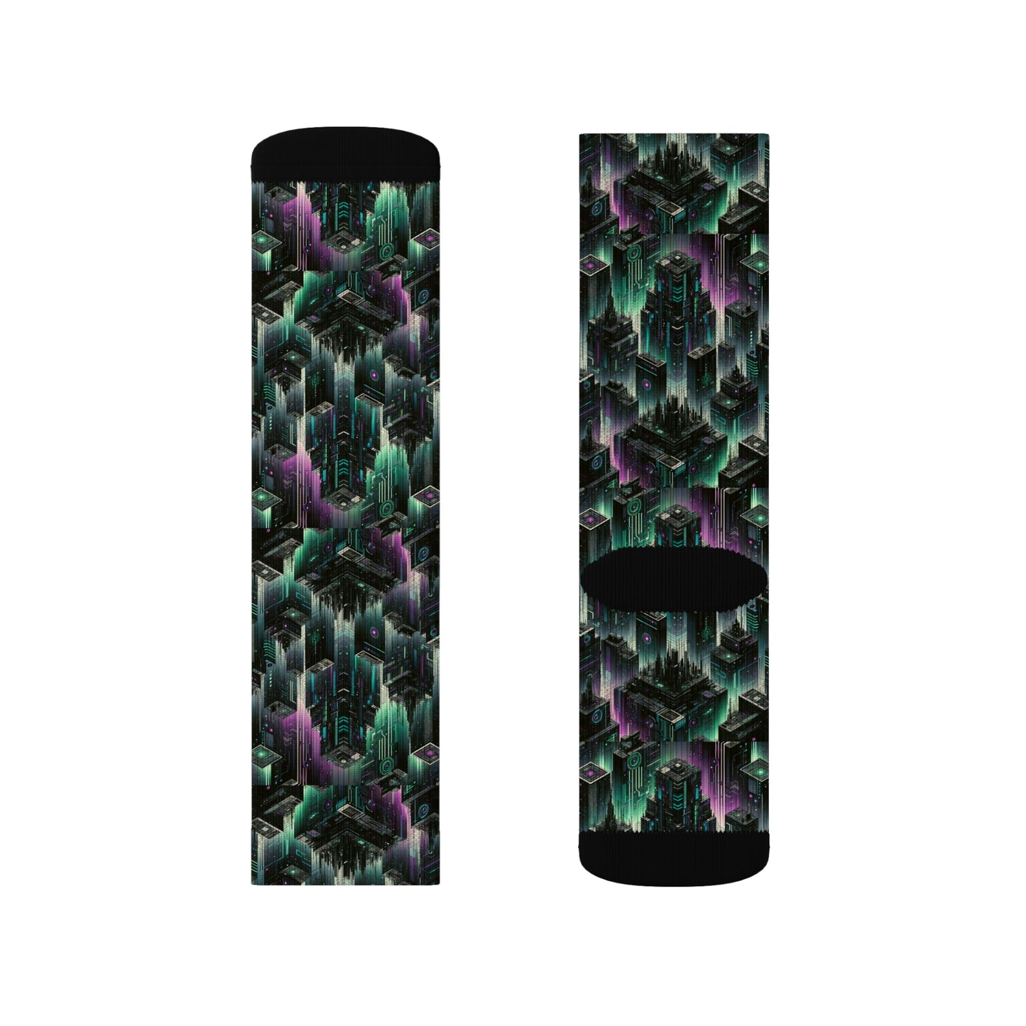 Tech Noir Aesthetics Tech-Forward Urban Dystopia Sublimation Socks - 8404 Design-44