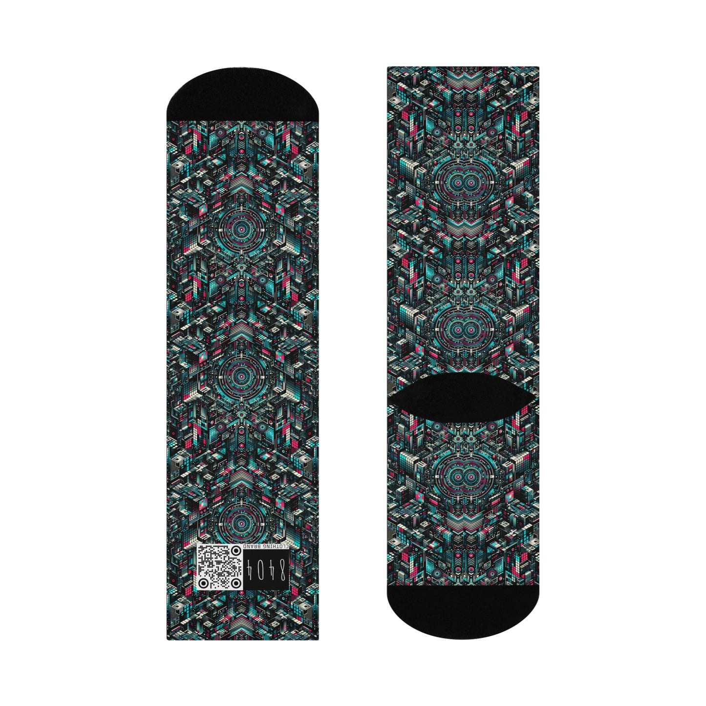 Digital Rebellion Tech-Inspired Streetwear Cushioned Crew Socks - 8404 Design-54