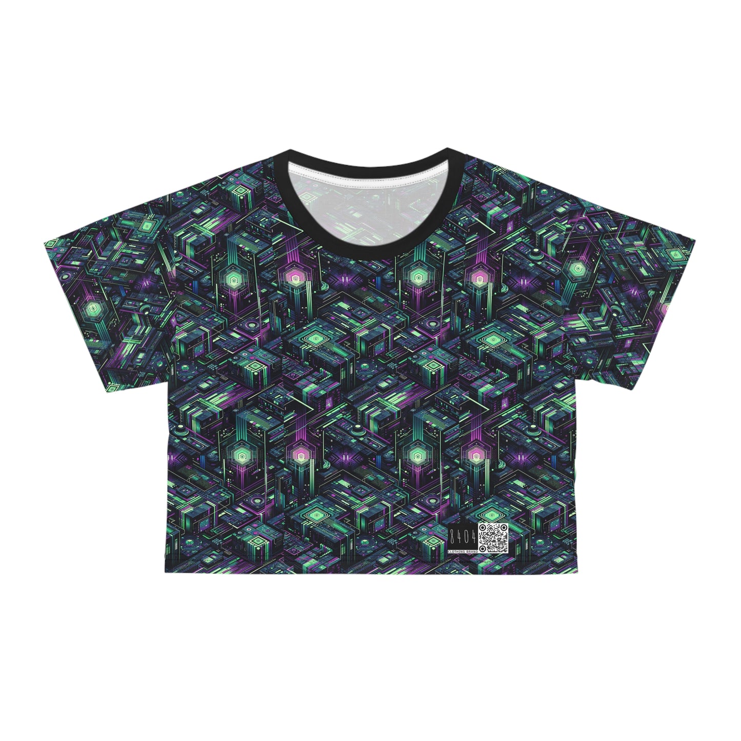Tech Noir Aesthetics Tech-Forward Urban Dystopia Crop Tee - 8404 Design-43