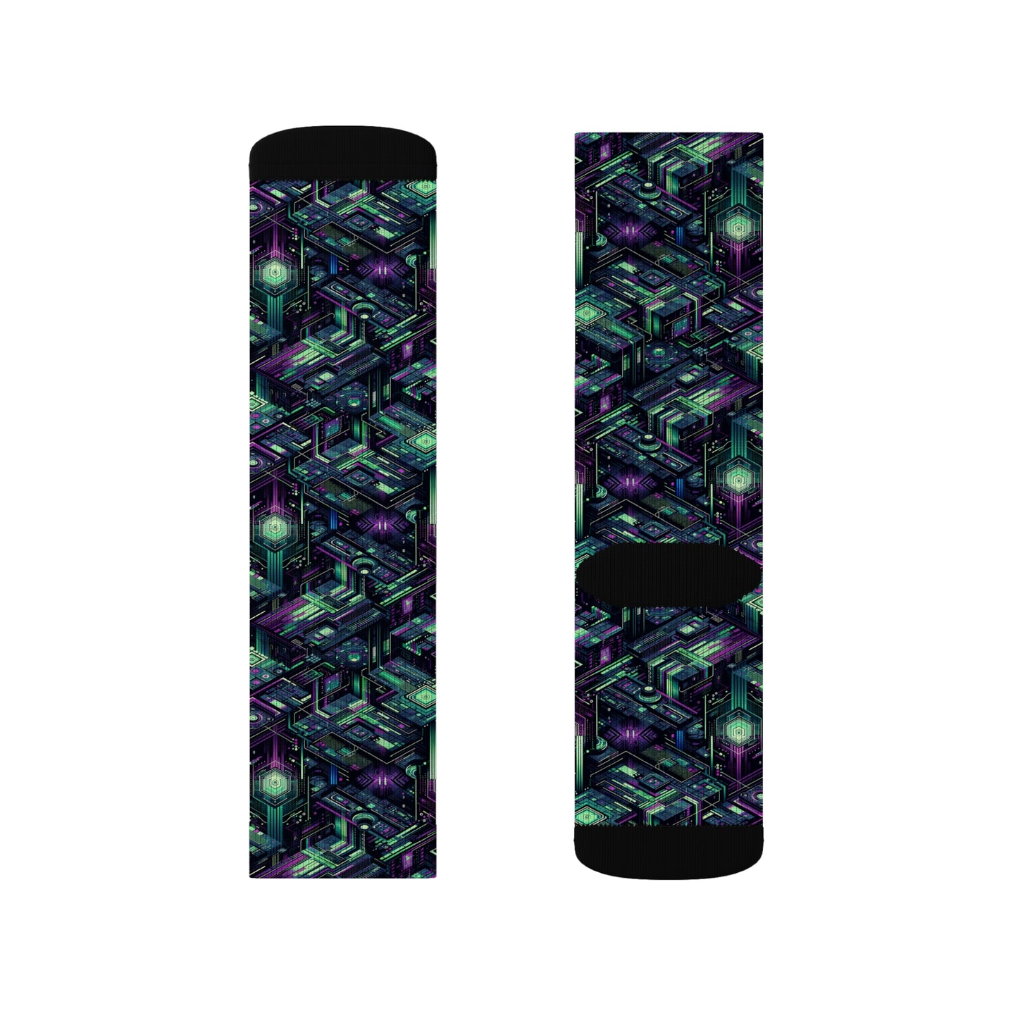 Tech Noir Aesthetics Tech-Forward Urban Dystopia Sublimation Socks - 8404 Design-43