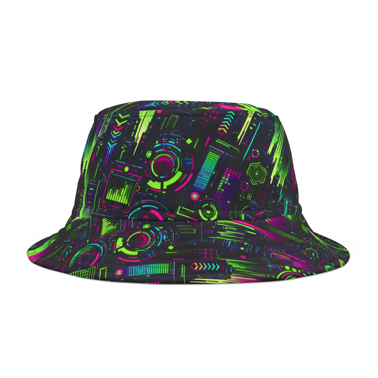 Tech Noir Graphics Futuristic Tech Aesthetics Bucket Hat - 8404 Design-45