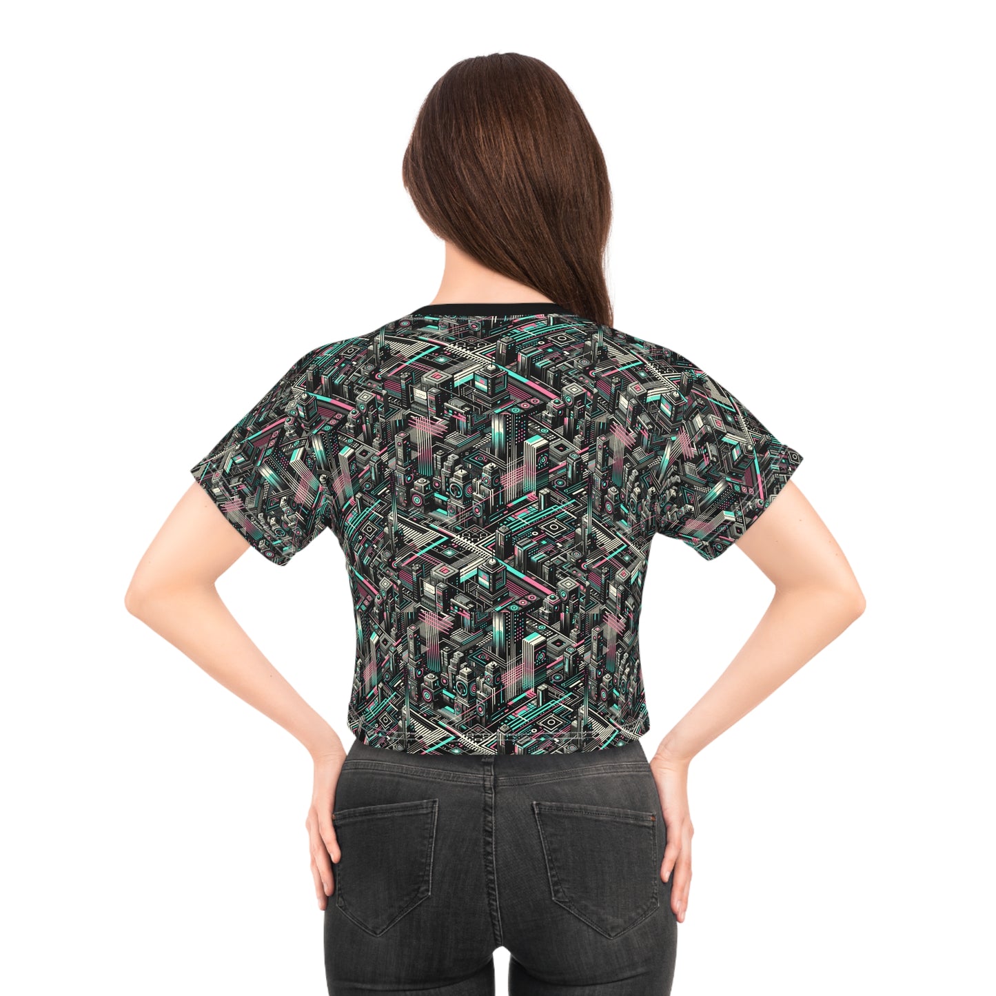 Digital Dreamland Tech-Inspired Streetwear Crop Tee - 8404 Design-51