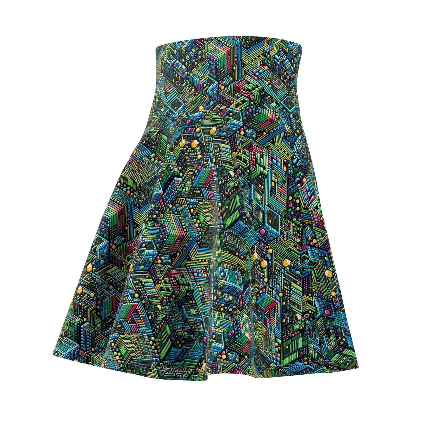 Digital Nomad Chic Cyberpunk Tech Women's Skater Skirt - 8404 Design-56