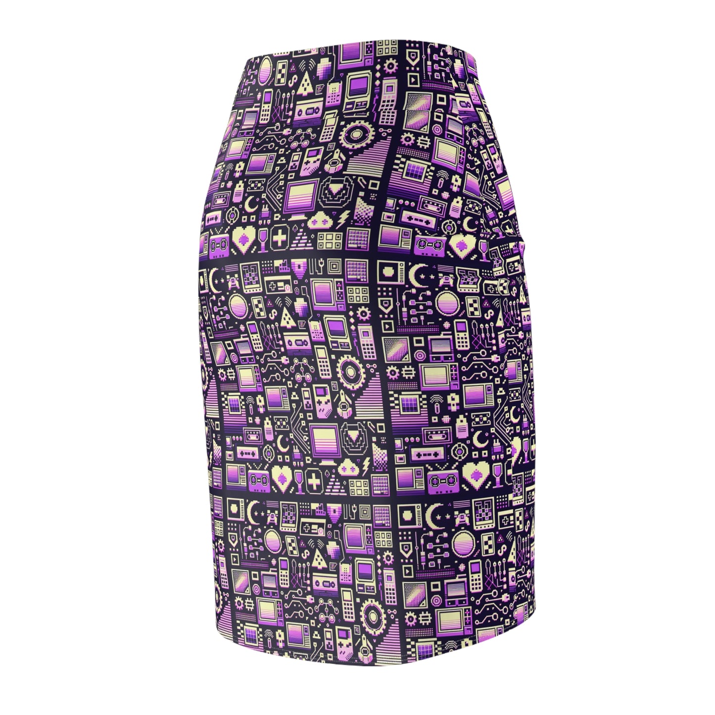 Digital Nostalgia Remix Modern Vintage Fusion Women's Pencil Skirt - 8404 Design-54