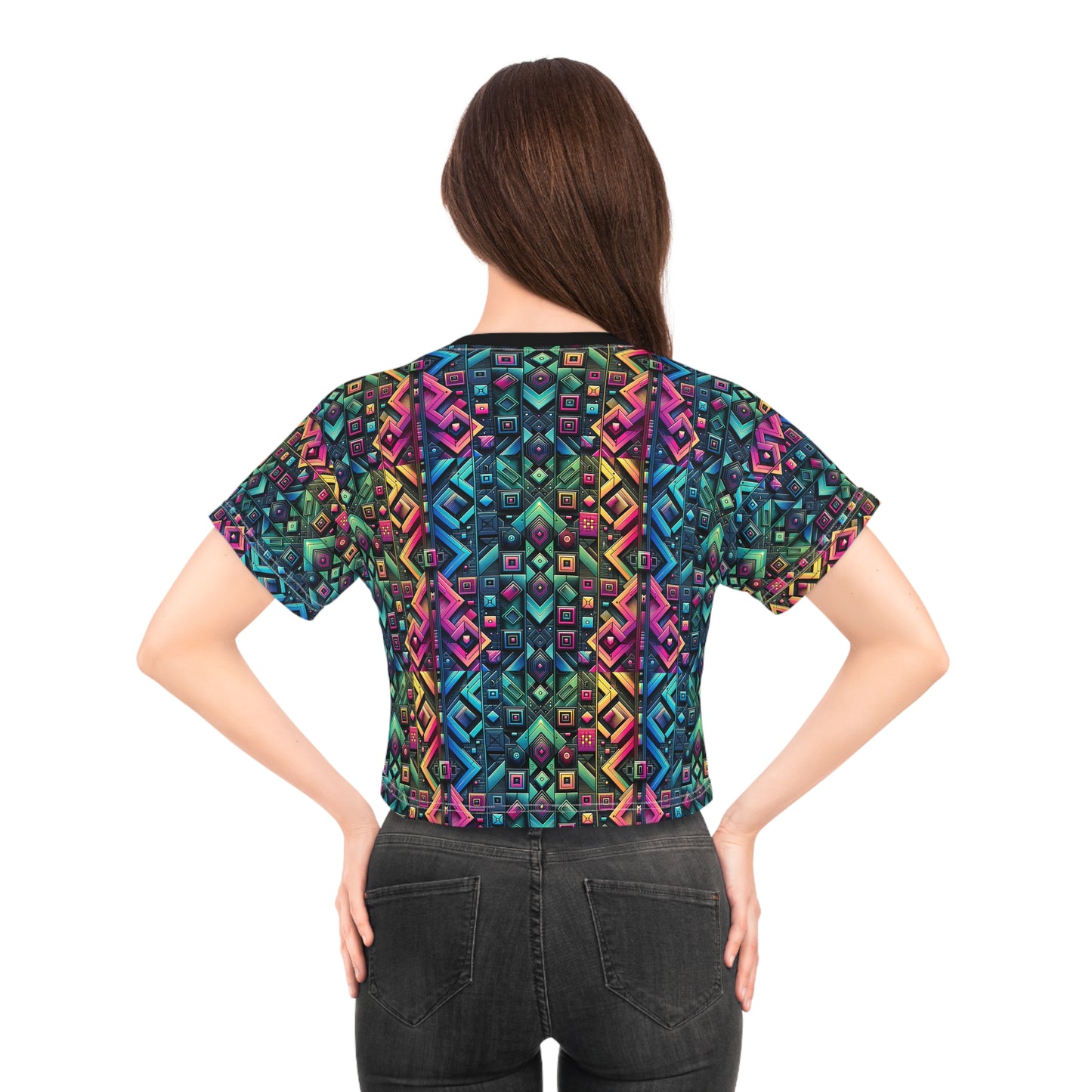 Tech-Inspired Graphics Cyberpunk Cool Crop Tee - 8404 Design-58