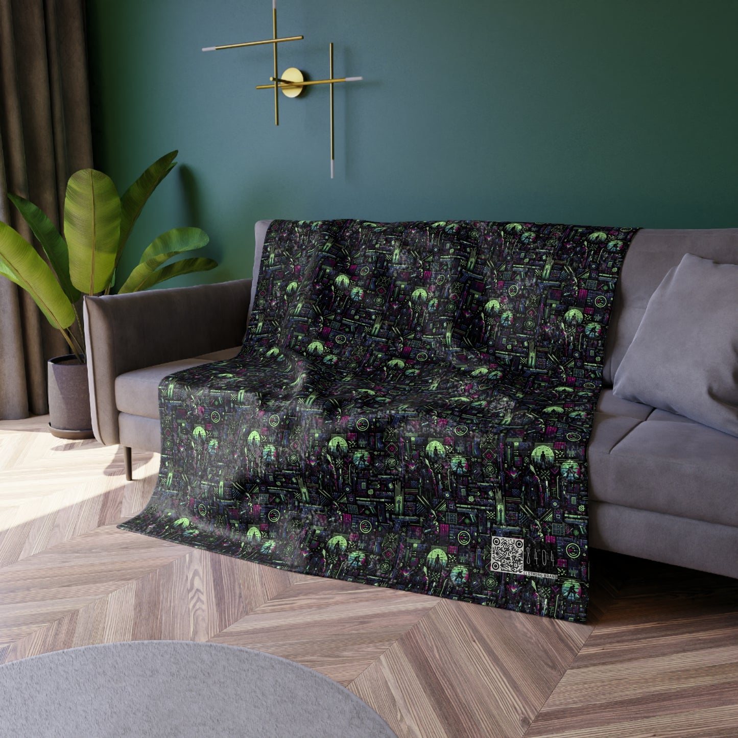 Tech Noir Futuristic Cyberpunk Crushed Velvet Blanket - 8404 Design-63