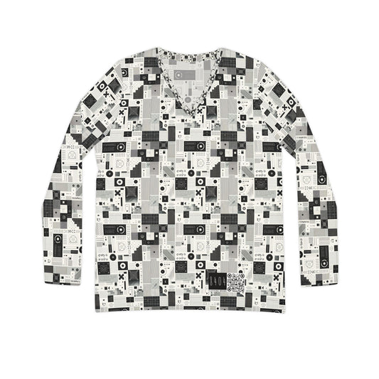 Digital Minimalism Minimalist Tech Women's Long Sleeve V-Neck Shirt - 8404 Design-50