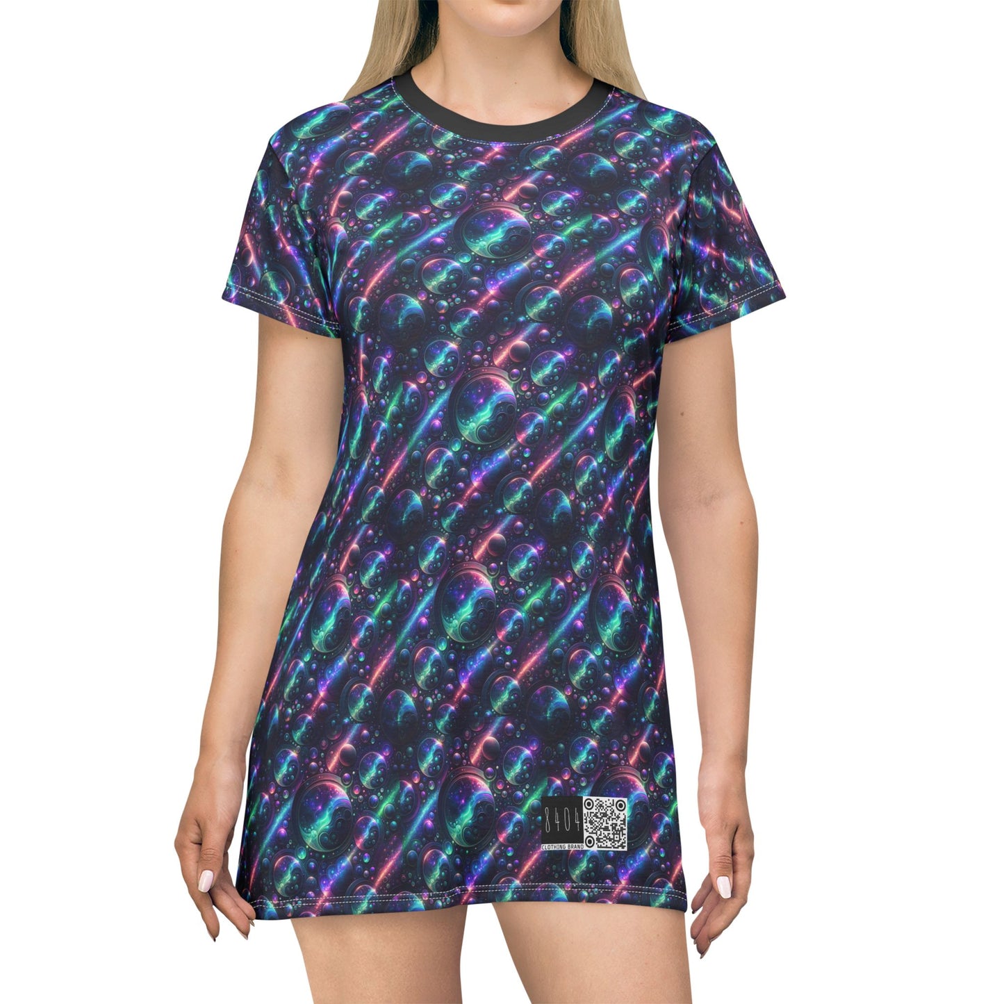 Iridescent Tech Fusion Tech-Forward Streetwear T-Shirt Dress - 8404 Design-51