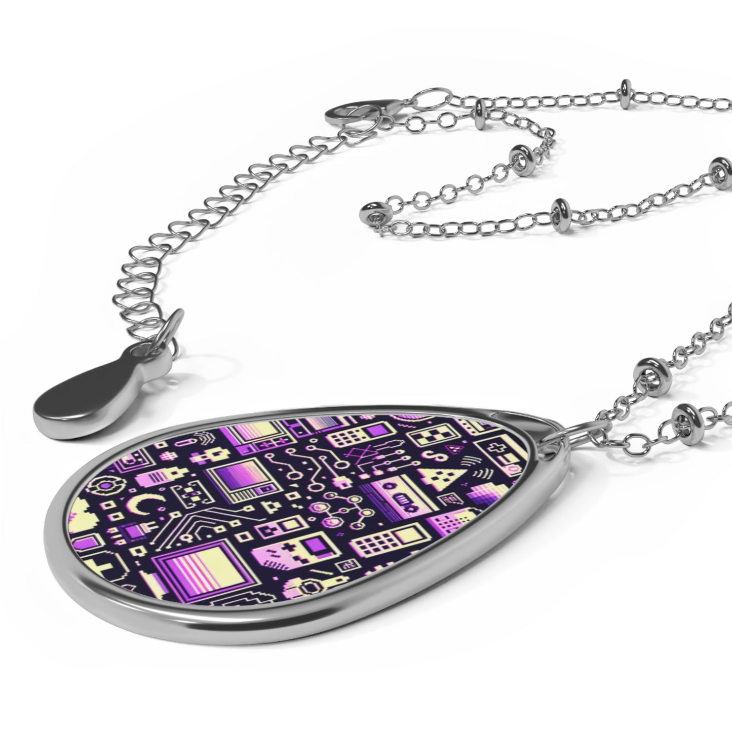 Digital Nostalgia Remix Modern Vintage Fusion Oval Necklace - 8404 Design-54