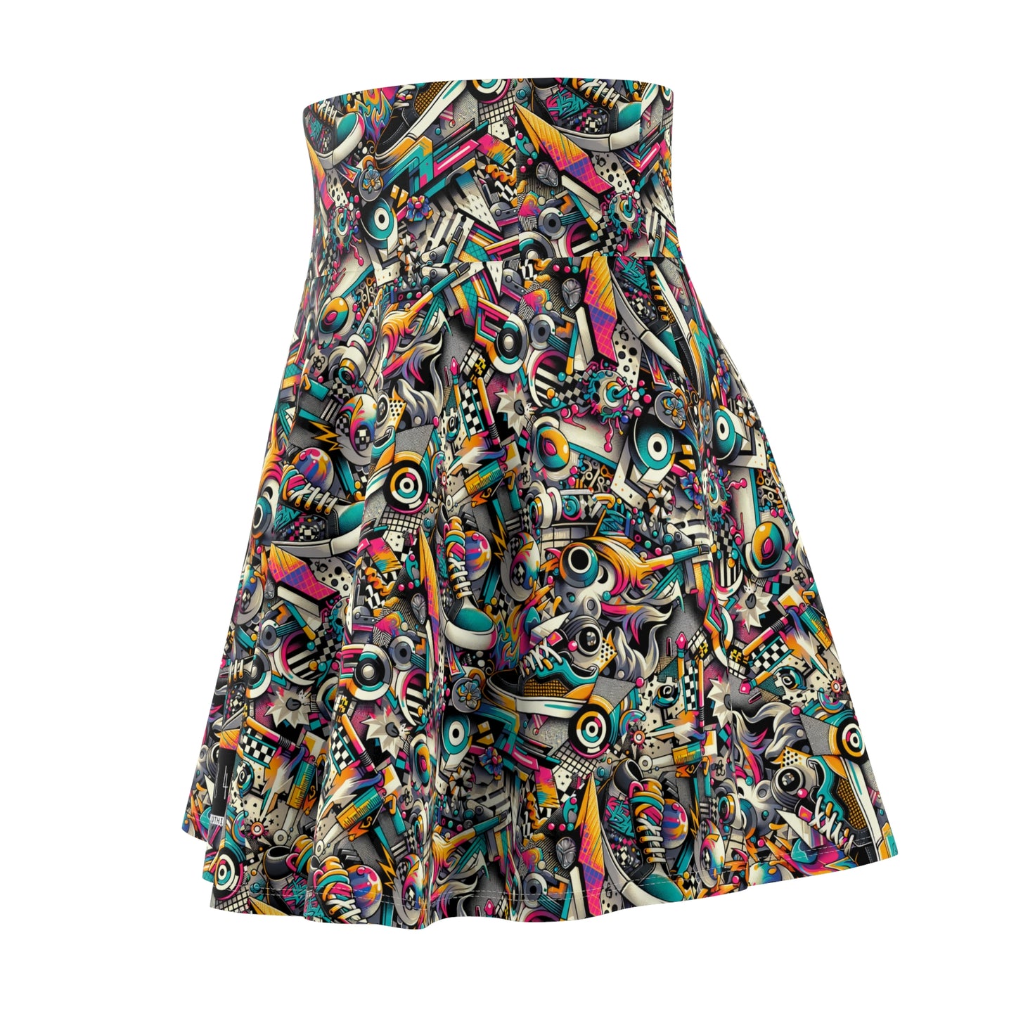 Urban Graffiti Fusion Eclectic Street Art Meets Modern Tech Culture Women's Skater Skirt - 8404 Design-55