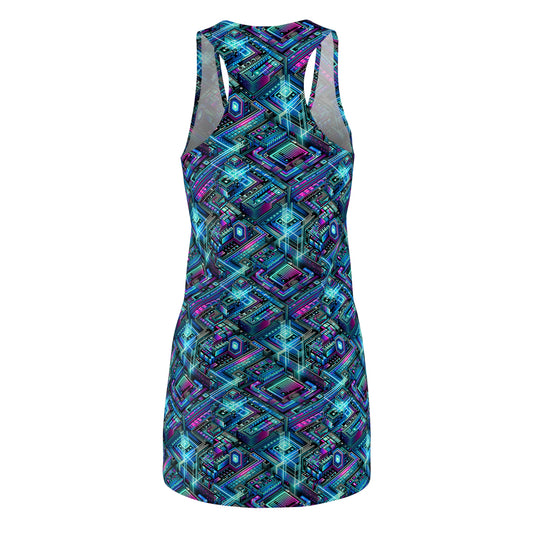 Digital Dreamland Futuristic Tech Aesthetic Women's Cut & Sew Racerback Dress - 8404 Design-42