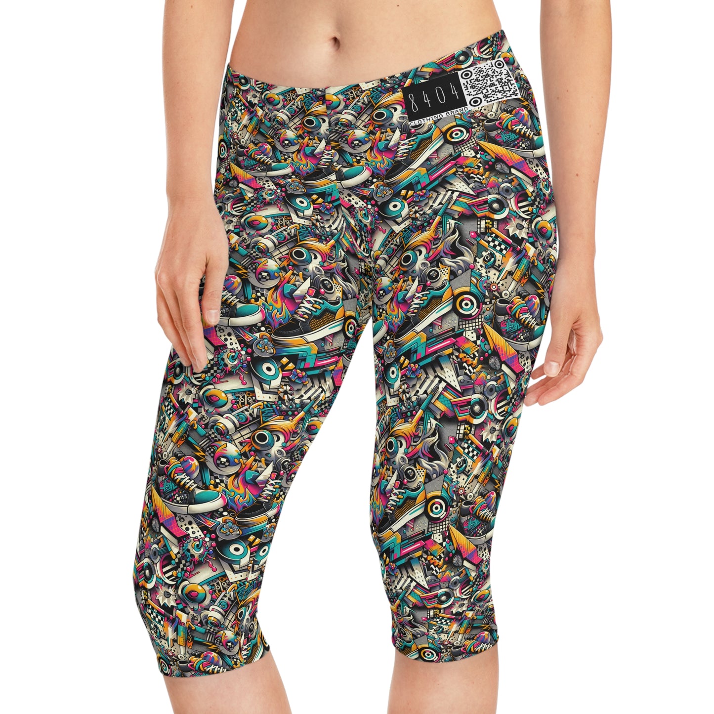 Urban Graffiti Fusion Eclectic Street Art Meets Modern Tech Culture Women's Capri Leggings - 8404 Design-55