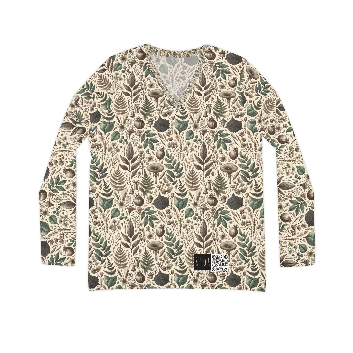 Sustainable Streetwear Modern Eco-Conscious Women's Long Sleeve V-Neck Shirt - 8404 Design-57