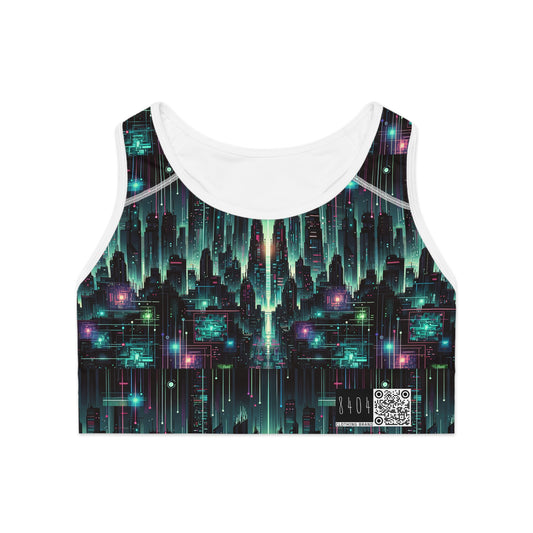 Tech Noir Graphics Cyberpunk Tech Aesthetic Sports Bra - 8404 Design-69