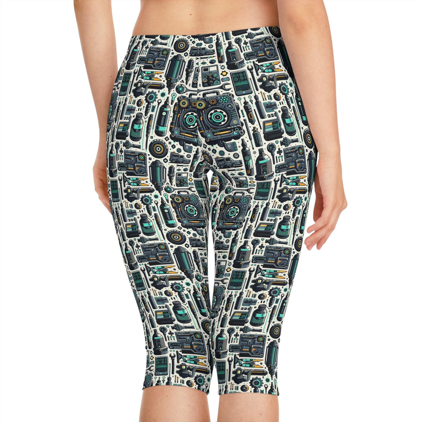 Tech Utility Fusion Modern Tech Streetwear Women's Capri Leggings - 8404 Design-53