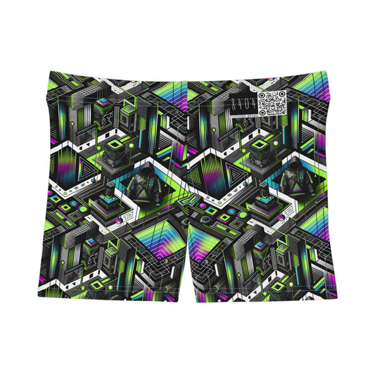Retro Futurism Graphics Tech-Forward Streetwear Women's Shorts - 8404 Design-52