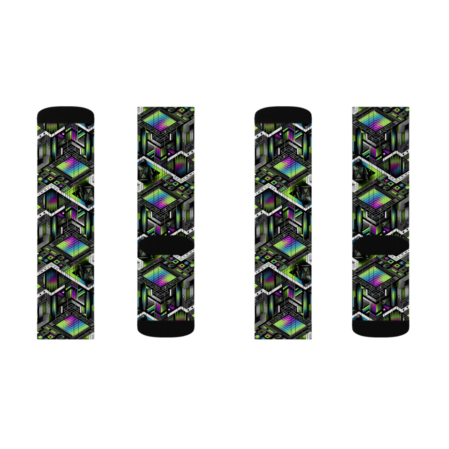 Retro Futurism Graphics Tech-Forward Streetwear Sublimation Socks - 8404 Design-52