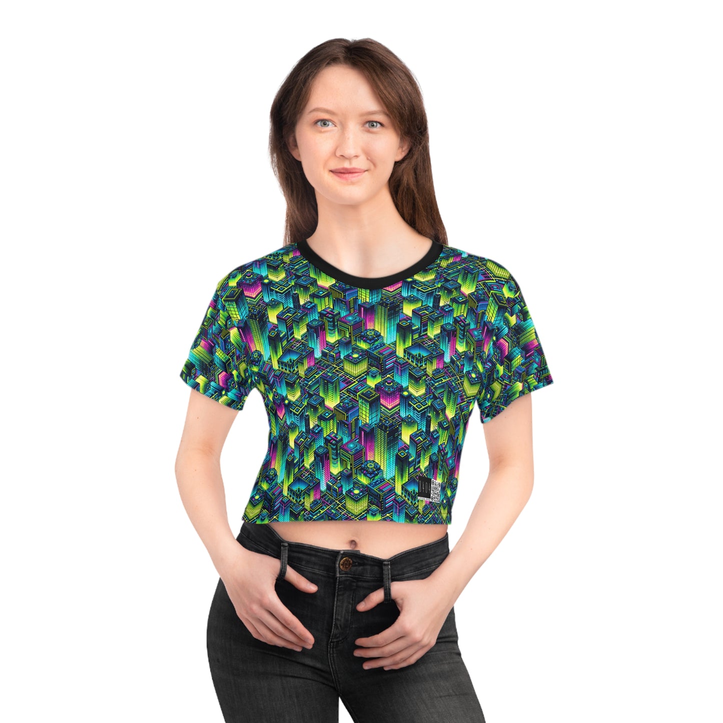 Tech-Infused Neon Tech-Forward Streetwear Crop Tee - 8404 Design-65