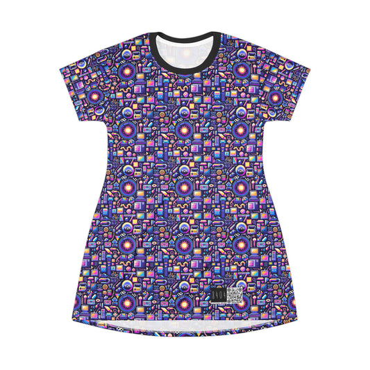 Digital Nostalgia Modern Retro Fusion T-Shirt Dress - 8404 Design-64