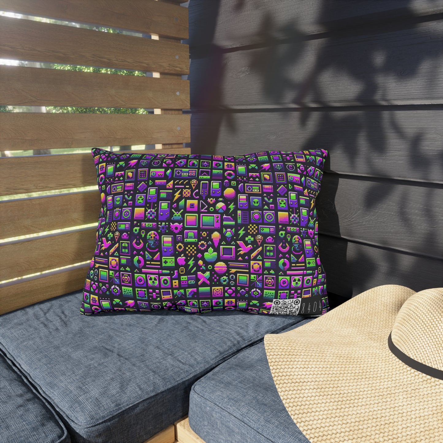 Digital Nostalgia Remix Modern Vintage Fusion Outdoor Pillow - 8404 Design-49