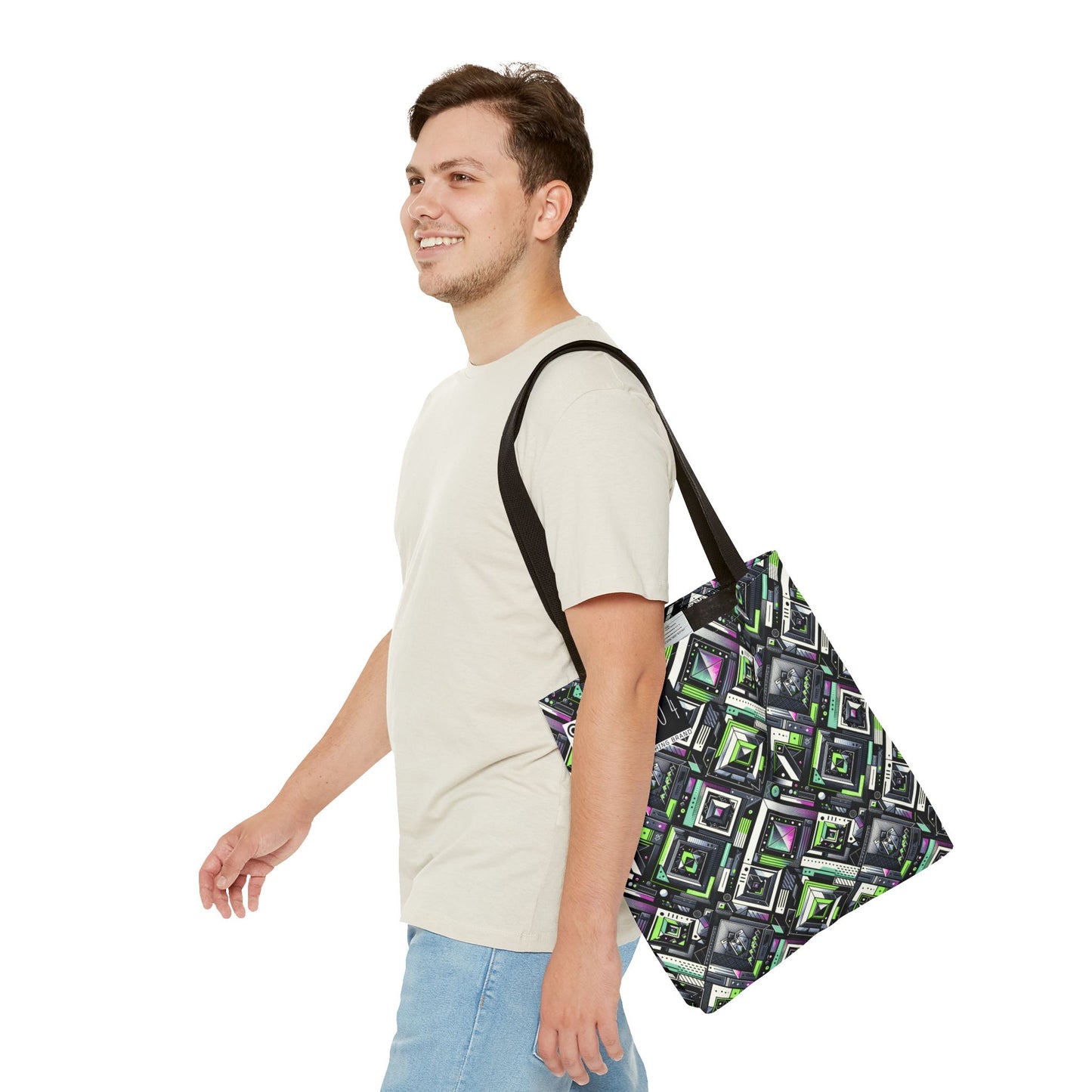 Retro Futurism Graphics Tech-Forward Streetwear Tote Bag - 8404 Design-48
