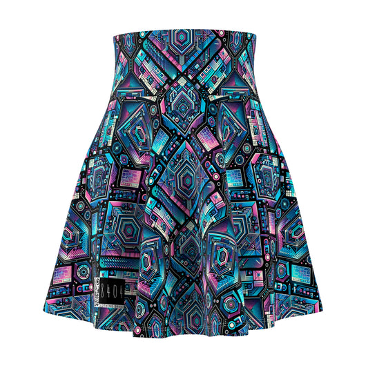 Digital Dreamland Futuristic Tech Aesthetic Women's Skater Skirt - 8404 Design-46