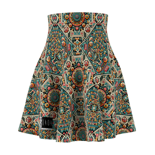 Cultural Fusion Tech Blend of Cultural Heritage With Tech-Inspired Elements Women's Skater Skirt - 8404 Design-74