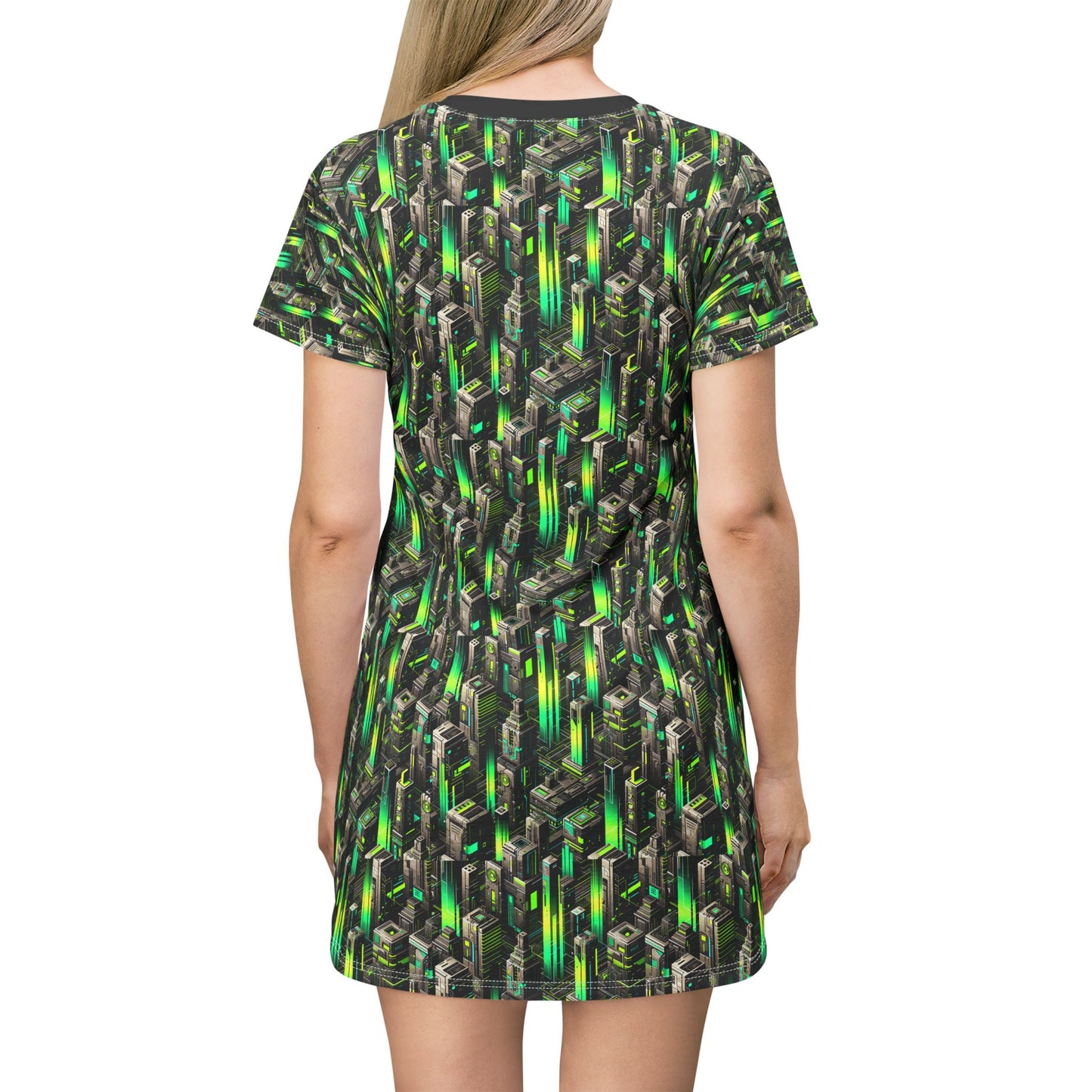 Digital Rebellion Tech-Forward Streetwear T-Shirt Dress - 8404 Design-63