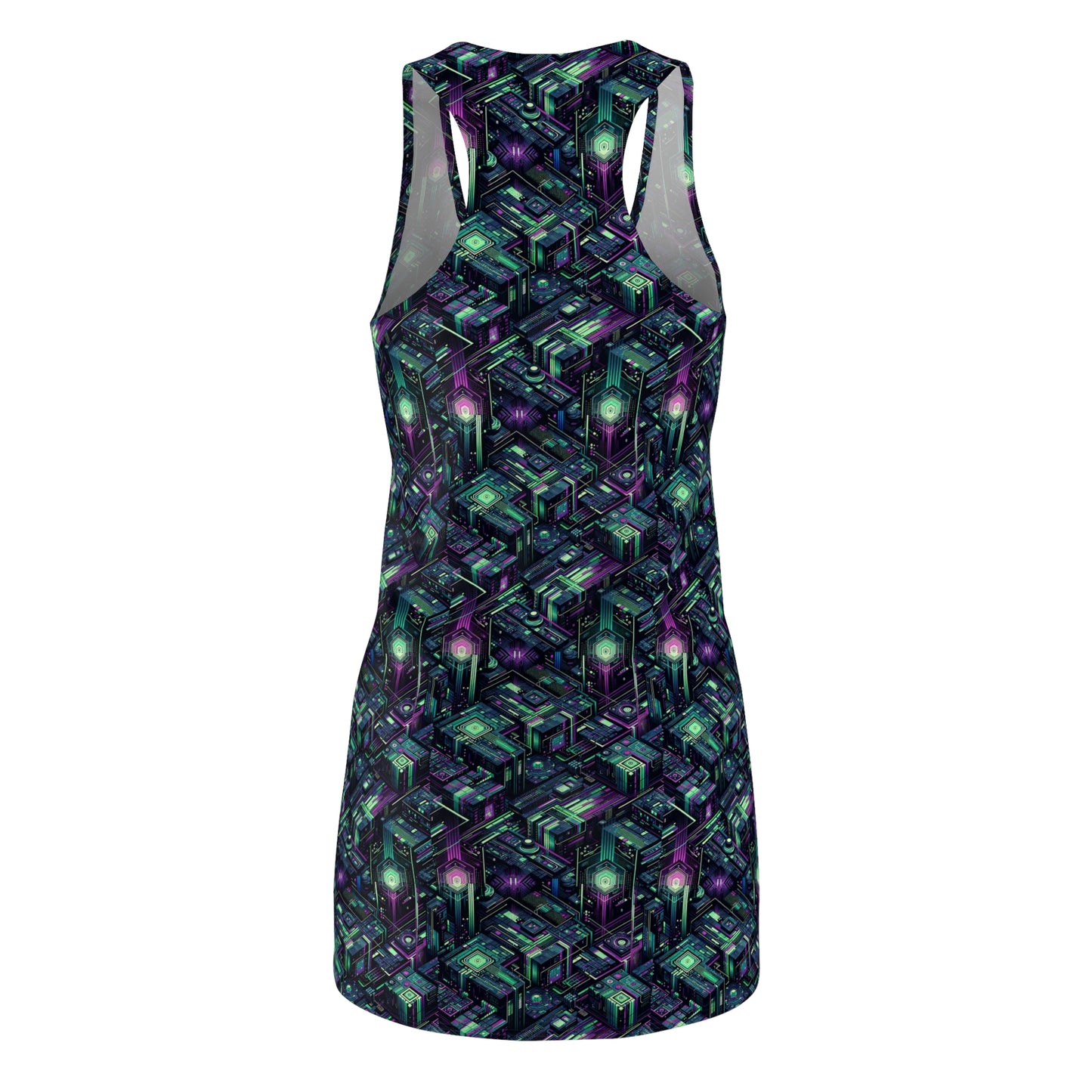 Tech Noir Aesthetics Tech-Forward Urban Dystopia Women's Cut & Sew Racerback Dress - 8404 Design-43