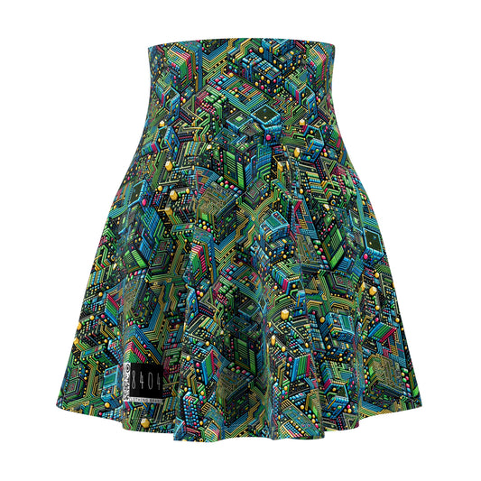 Digital Nomad Chic Cyberpunk Tech Women's Skater Skirt - 8404 Design-56