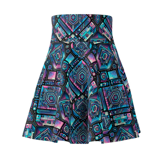 Digital Dreamland Futuristic Tech Aesthetic Women's Skater Skirt - 8404 Design-46