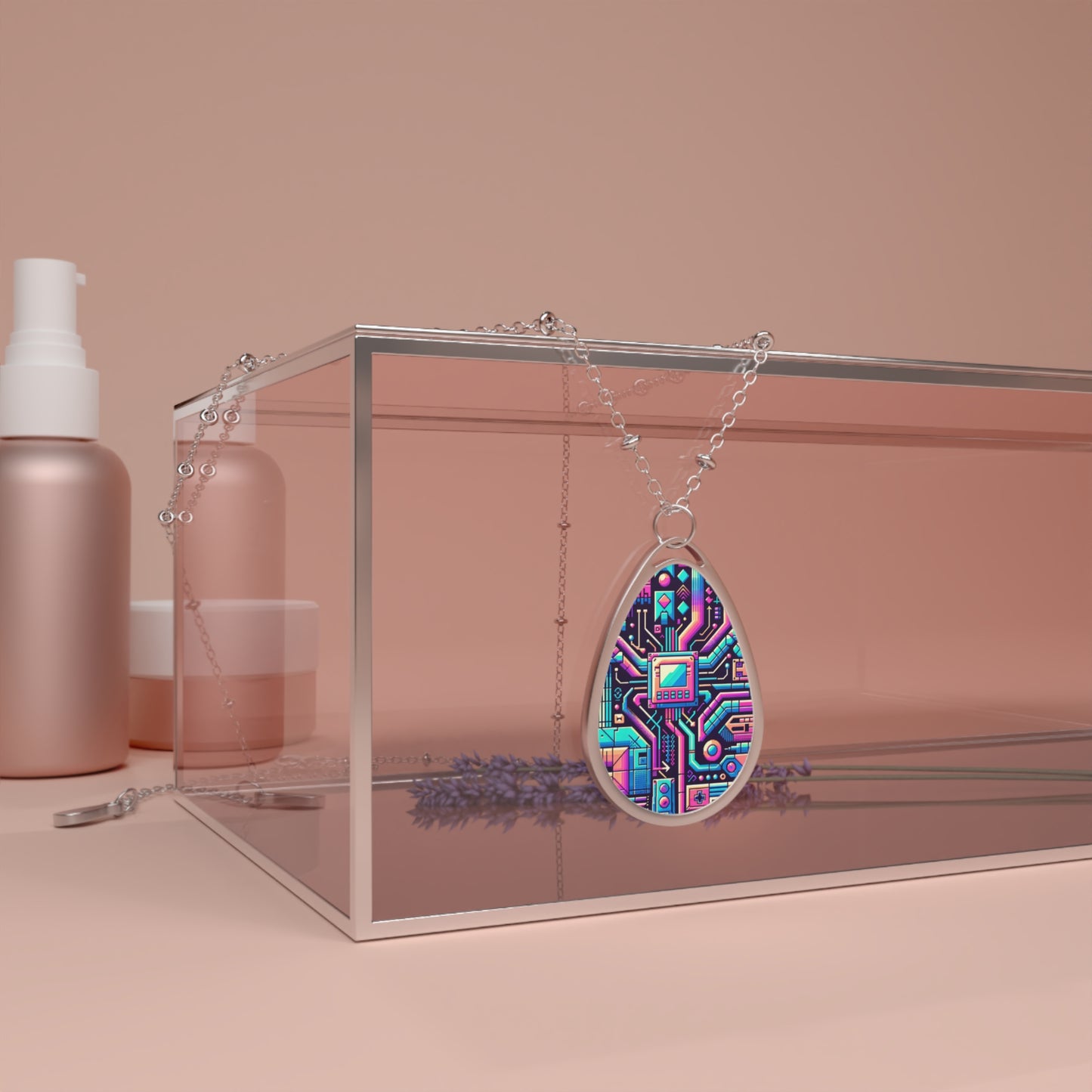 Digital Nostalgia Modern Retro Fusion Oval Necklace - 8404 Design-70