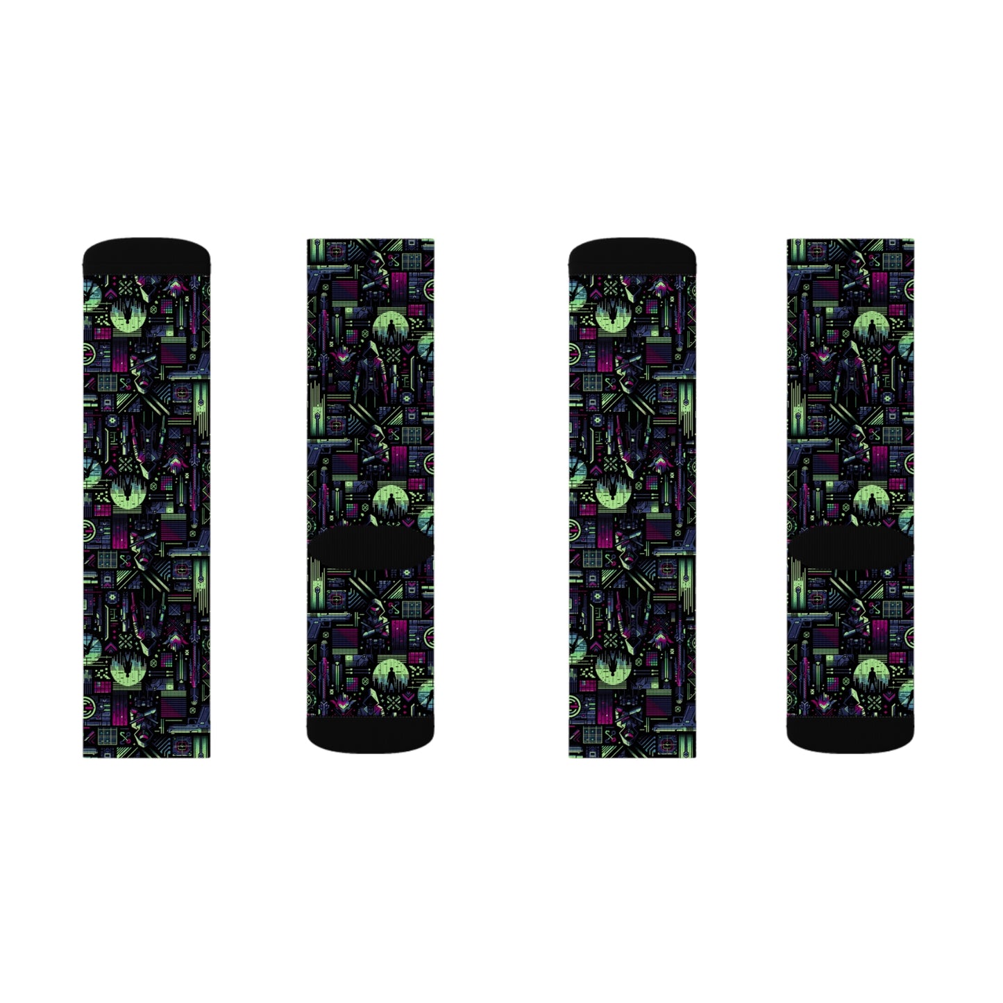 Tech Noir Futuristic Cyberpunk Sublimation Socks - 8404 Design-63