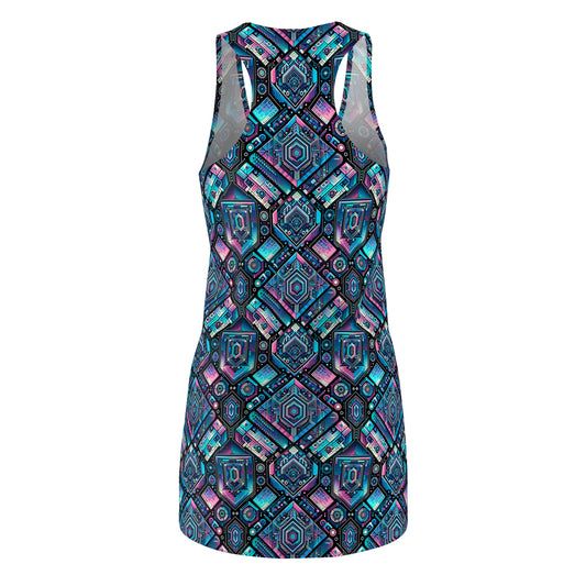 Digital Dreamland Futuristic Tech Aesthetic Women's Cut & Sew Racerback Dress - 8404 Design-46