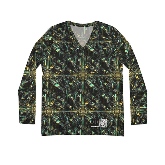 Tech Noir Graphics Tech-Inspired Streetwear Women's Long Sleeve V-Neck Shirt - 8404 Design-66
