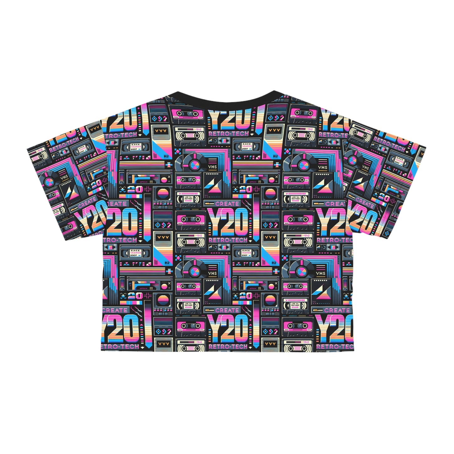 Digital Nostalgia Tech-Inspired Retro Fusion Crop Tee - 8404 Design-65