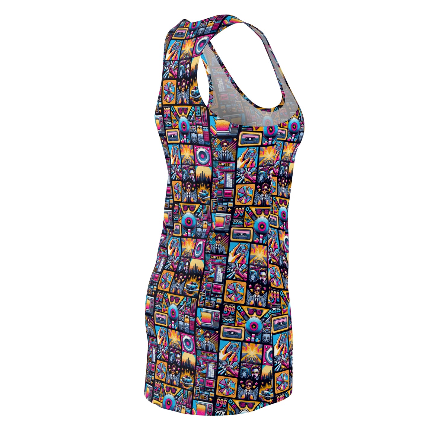 Digital Pop Culture Mashup Maximalist Pop Women's Cut & Sew Racerback Dress - 8404 Design-52