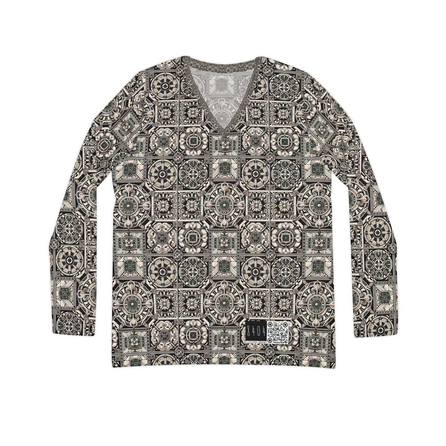 Cyber Garden Party Tech Garden Extravaganza Women's Long Sleeve V-Neck Shirt - 8404 Design-45