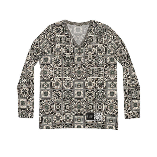 Cyber Garden Party Tech Garden Extravaganza Women's Long Sleeve V-Neck Shirt - 8404 Design-45