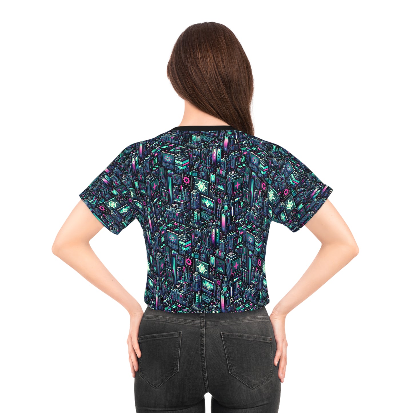 Digital Rebellion Tech-Inspired Streetwear Crop Tee - 8404 Design-58