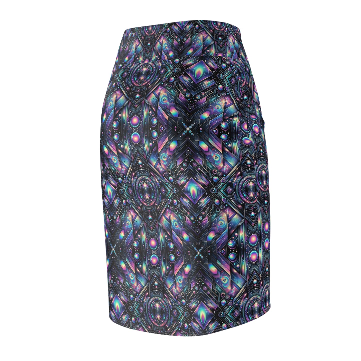 Galactic Hues Tech-Forward Cosmic Fusion Women's Pencil Skirt - 8404 Design-58